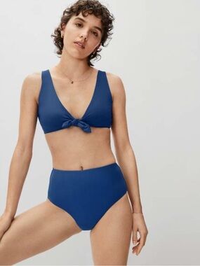 Everlane Navy Tie-Front V-Neck Bikini Set